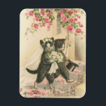 Magnet Flexible Chats De Mariage Vintage,<br><div class="desc">Illustration vintage de la mariée et des chats de mariés le jour de leur mariage. Ils marchent sur les pattes arrières dans leur tenue mariage,  la mariée portant un bouquet,  le long d'un chemin rose parsemé de pétales. Une arche de roses roses est suspendue au-dessus d'eux.</div>