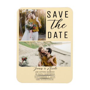 Magnet Flexible Chaud Custard Moderne 2 Photos Sauvegarder la Date