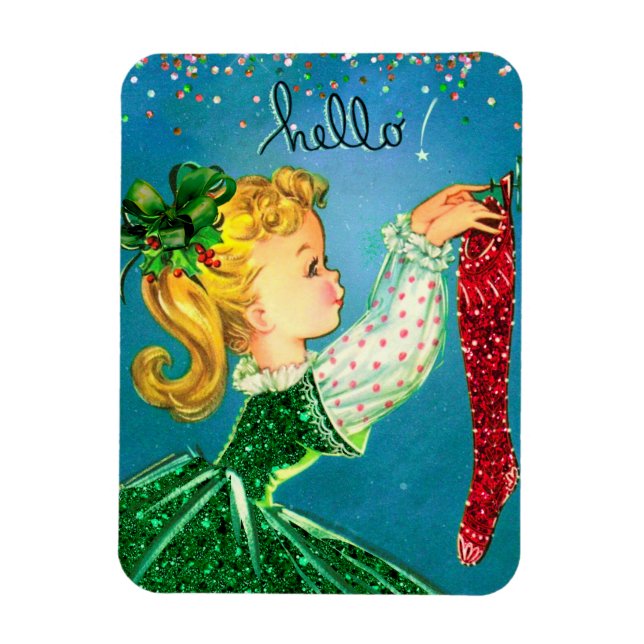 Magnet Flexible Chaussettes rouges Vintage Noël parties scintillan (Vertical)