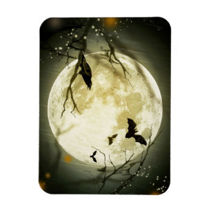 Magnet Flexible Chauve-souris d'Halloween et Lune d'oiseaux