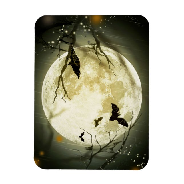 Magnet Flexible Chauve-souris d'Halloween et Lune d'oiseaux (Vertical)