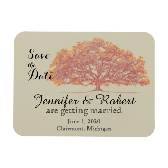 Magnet Flexible Chêne d'automne mariage Enregistrer la date (Horizontal)