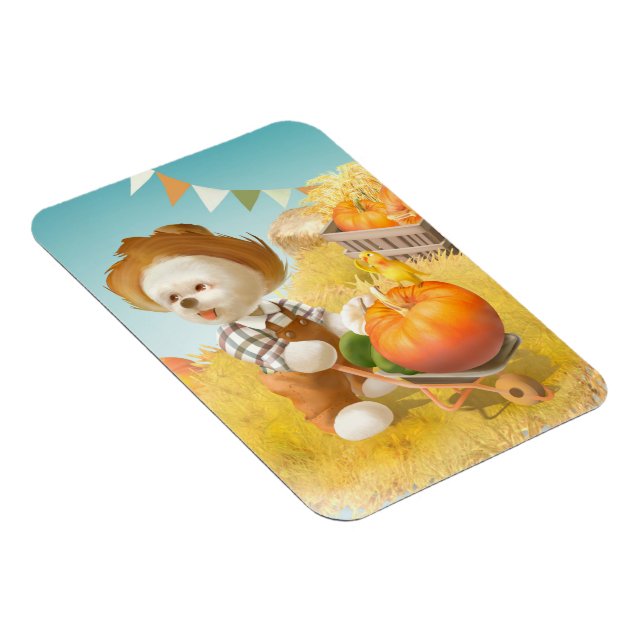 Magnet Flexible Cher fermier chien avec Citrouille (Côté Droit)