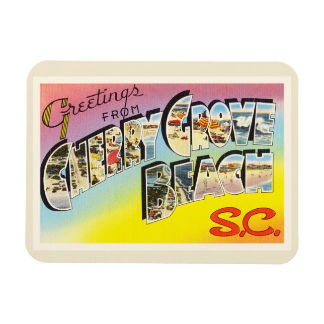 Magnet Flexible Cherry Grove Beach Caroline du Sud SC Vieux carte  (Horizontal)