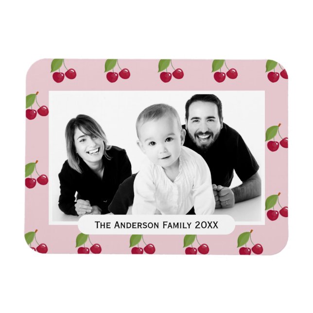 Magnet Flexible Cherry Pattern Pink Custom Photo Personalised (Horizontal)