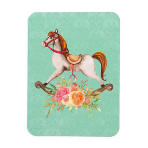 Magnet Flexible Cheval à roche vintage avec Bouquet floral