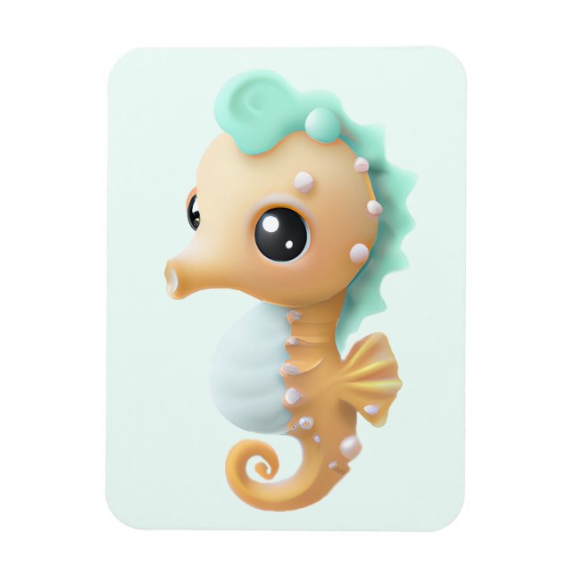 Magnet Flexible Cheval de mer bébé mignon en Turquoise et blanc (Vertical)
