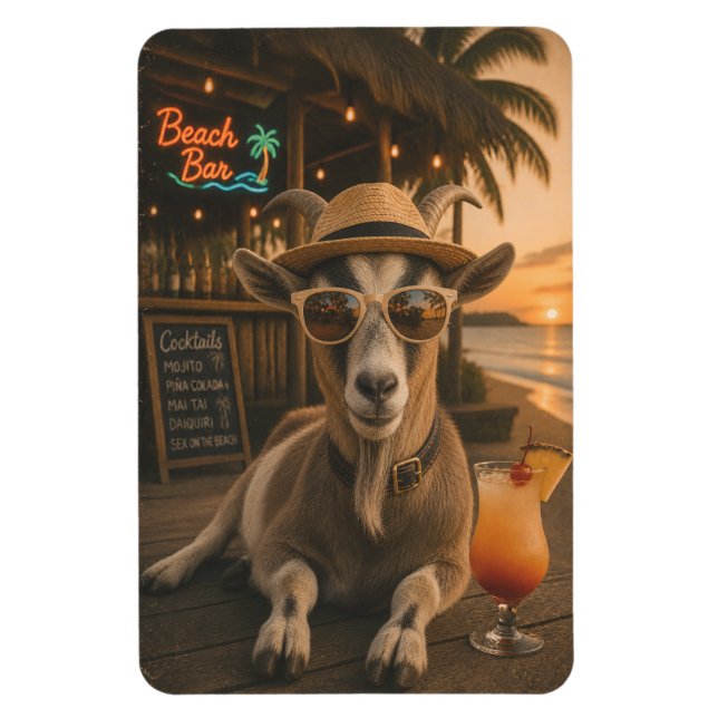 Magnet Flexible Chèvre de plage cool avec cocktail (Vertical)