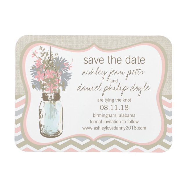 Magnet Flexible Chevron Rustic Chic Mason Jar Enregistrer la date (Horizontal)