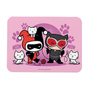 Magnet Flexible Chibi Harley Quinn & Chibi Catwoman Avec Chats