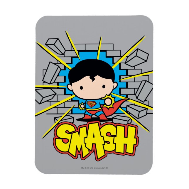 Magnet Flexible Chibi Superman Frappant À Travers Un Mur De Brique (Vertical)