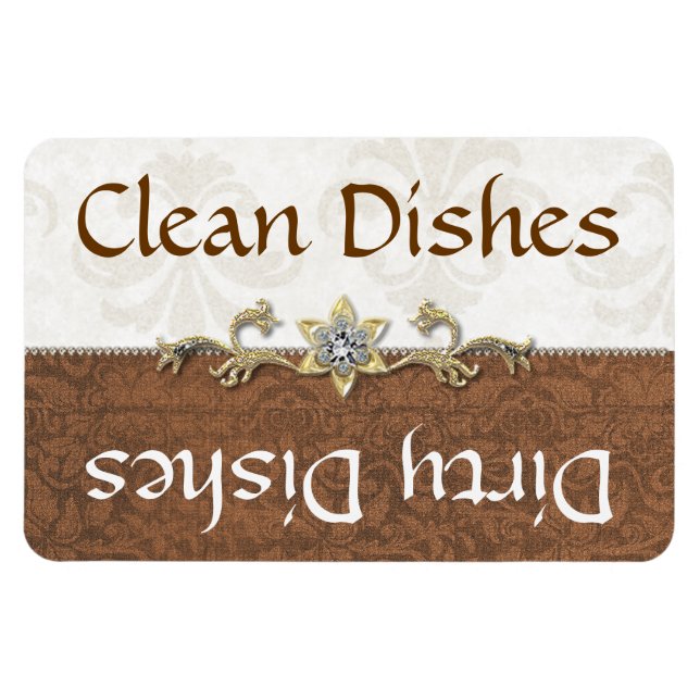 Magnet Flexible Chic Brown et ivoire Damask Lave-vaisselle magnéti (Horizontal)