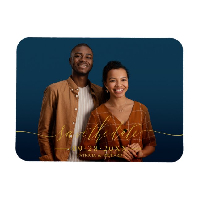 Magnet Flexible Chic Calligraphie Mariage Enregistrer La Date Phot (Horizontal)