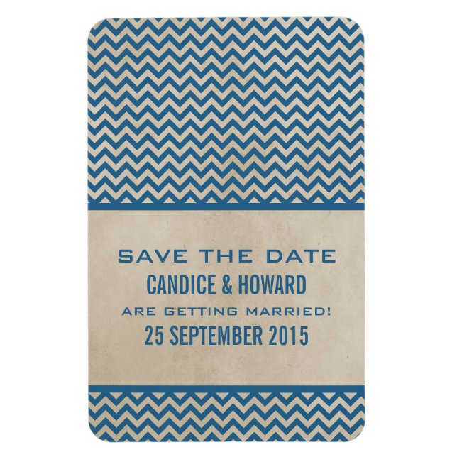 Magnet Flexible Chic Chevron Enregistrer l'aimant de date, bleu (Vertical)