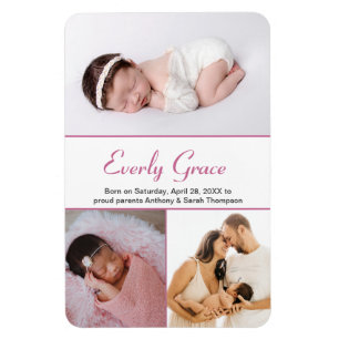 Magnet Flexible Chic Dusty Rose Pink Script Name Baby Girl Photos