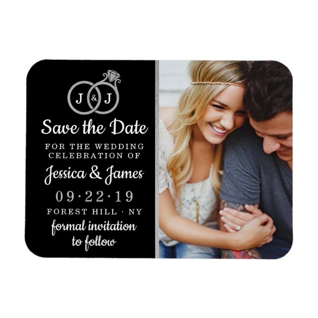 Magnet Flexible Chic Faux Argent Huile Monogramme Mariage Cercles (Horizontal)