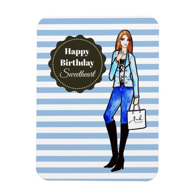 Magnet Flexible Chic Girl with Denim Jacket and Trousers Fashion (Vertical)