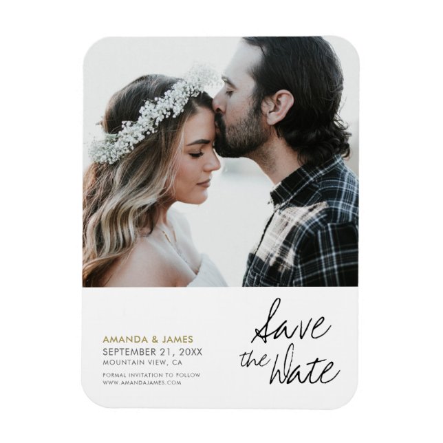 Magnet Flexible Chic Modern Custom Photo Wedding Enregistrer la da (Vertical)