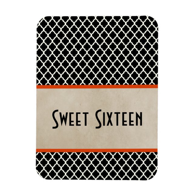 Magnet Flexible Chic Quatrefoil Sweet 16 Magnet, Orange (Vertical)