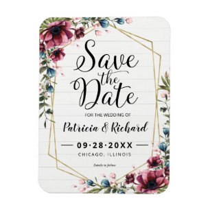 Magnet Flexible Chic Rustique Fleurs de Mariage Bourgogne Enregist