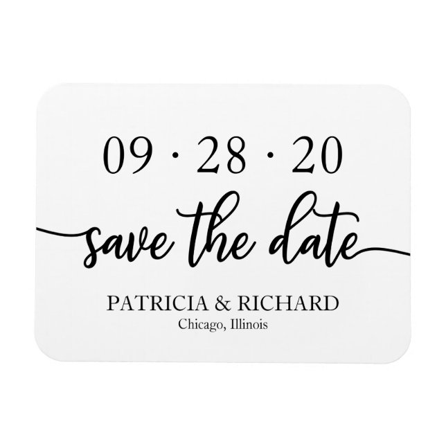 Magnet Flexible Chic Script Mariage Noir Et Blanc Enregistrer La D (Horizontal)