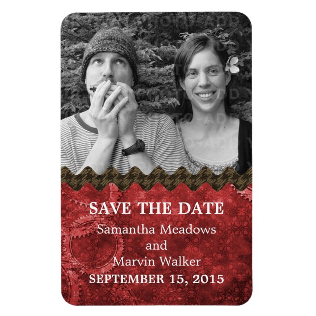 Magnet Flexible Chic Steampunk Photo Save the Date Magnet, Rouge (Vertical)