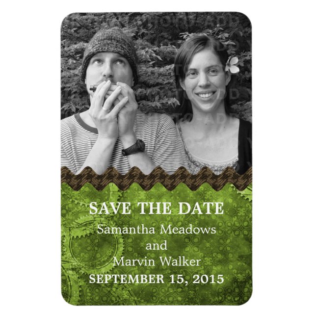 Magnet Flexible Chic Steampunk Photo Save the Date Magnet, Vert (Vertical)