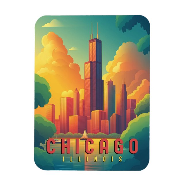 Magnet Flexible Chicago Iconic Skyline & Lake Michigan (Vertical)
