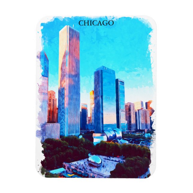 Magnet Flexible Chicago Illinois Watercolor Paint Illustration (Vertical)