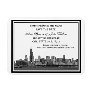 Magnet Flexible Chicago Skyline Gravé Cadre Faire-part de date