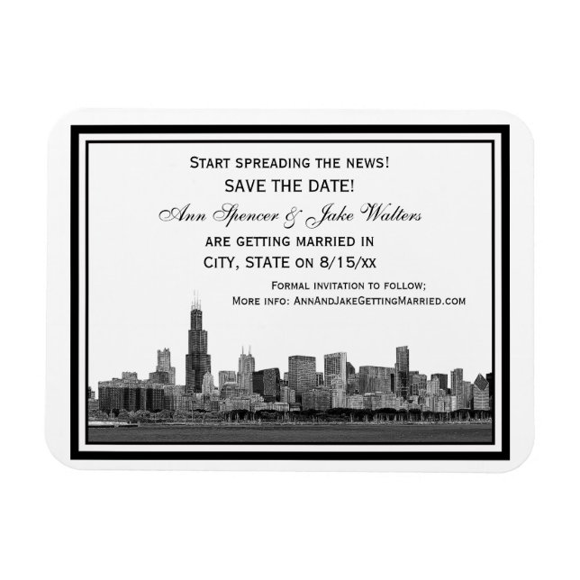 Magnet Flexible Chicago Skyline Gravé Cadre Save the Date (Horizontal)