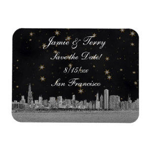 Magnet Flexible Chicago Skyline Noir Or Étoile Faire-part