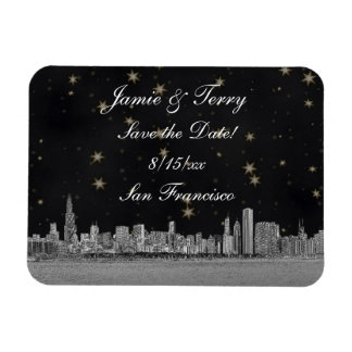 Magnet Flexible Chicago Skyline Noir Or Étoile Faire-part