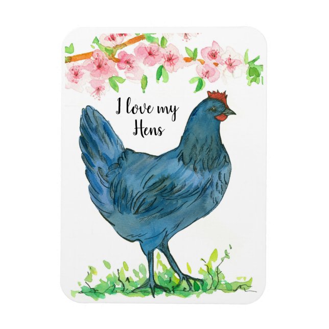 Magnet Flexible Chicken Blue Hen Aquarelle Fleurs ferme (Vertical)