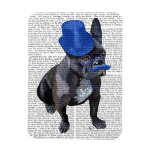 Magnet Flexible Chien à tête bleue avec chapeau bleu et moustache