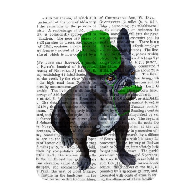 Magnet Flexible Chien à tête verte avec chapeau et moustache (Vertical)