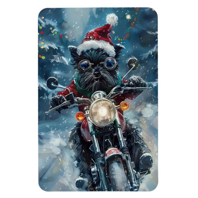 Magnet Flexible Chien Affenpinscher en moto à Noël (Vertical)