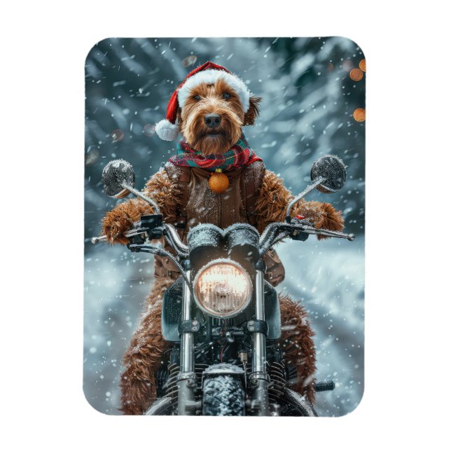 Magnet Flexible Chien Airedale à Vélo Moto Noël (Vertical)