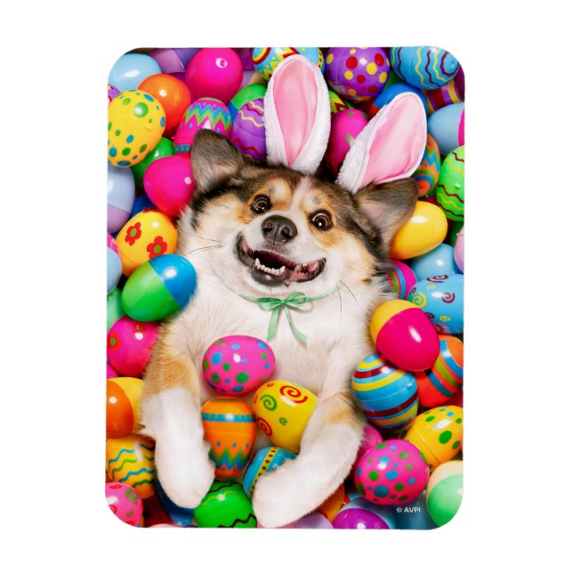 Magnet Flexible Chien allongé sur des œufs de Pâques (Vertical)