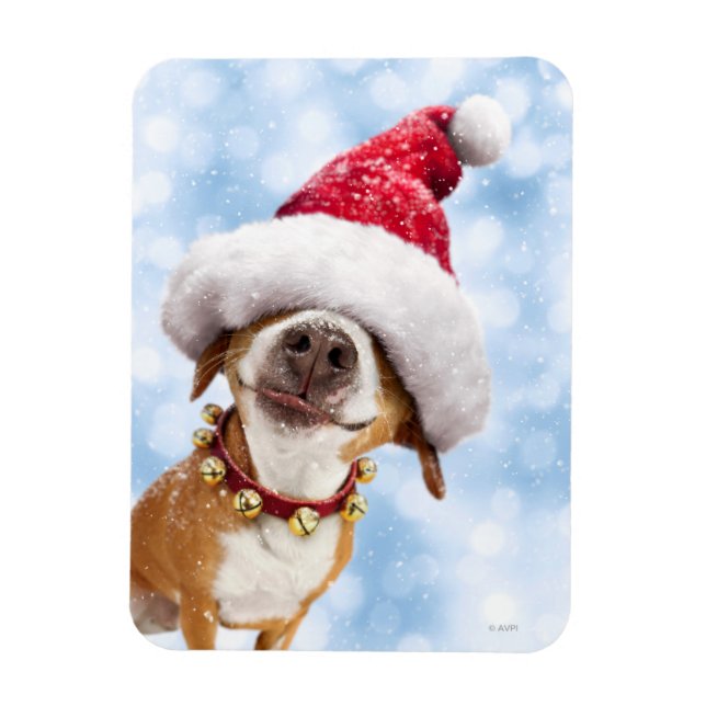 Magnet Flexible Chien avec grand chapeau de Père Noël (Vertical)
