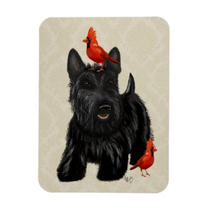 Magnet Flexible Chien de Scottie et oiseaux rouges