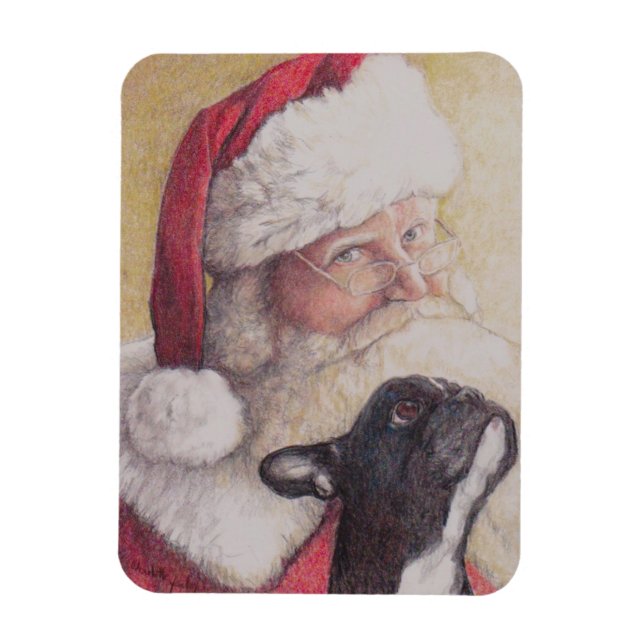 Magnet Flexible Chien de taule français et Père Noël Dog Art Flat  (Vertical)
