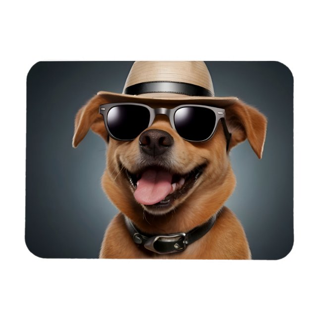 Magnet Flexible Chien drôle avec lunettes et casquette (Horizontal)