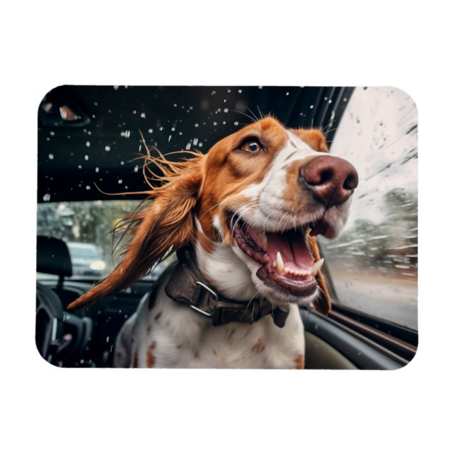 Magnet Flexible Chien excité sur Rainy Car Ride Art (Horizontal)