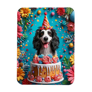 Magnet Flexible Chien heureux célébrant son anniversaire avec un g