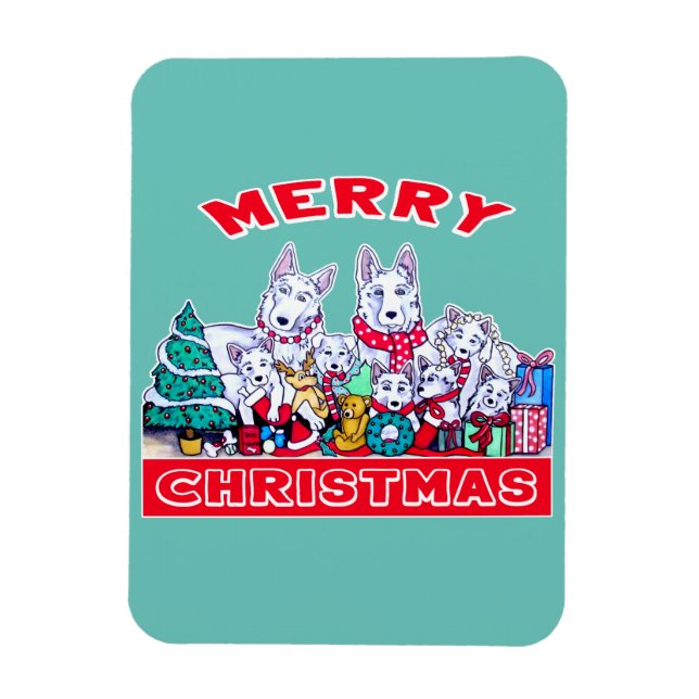 Magnet Flexible Chien Joyeux Noël Blanc Berger Fête GSD Fun (Vertical)