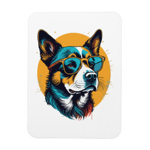 Magnet Flexible Chien rétro portant des lunettes de soleil