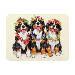 Magnet Flexible Chiens de montagne bernois hawaïens Lei de fleurs