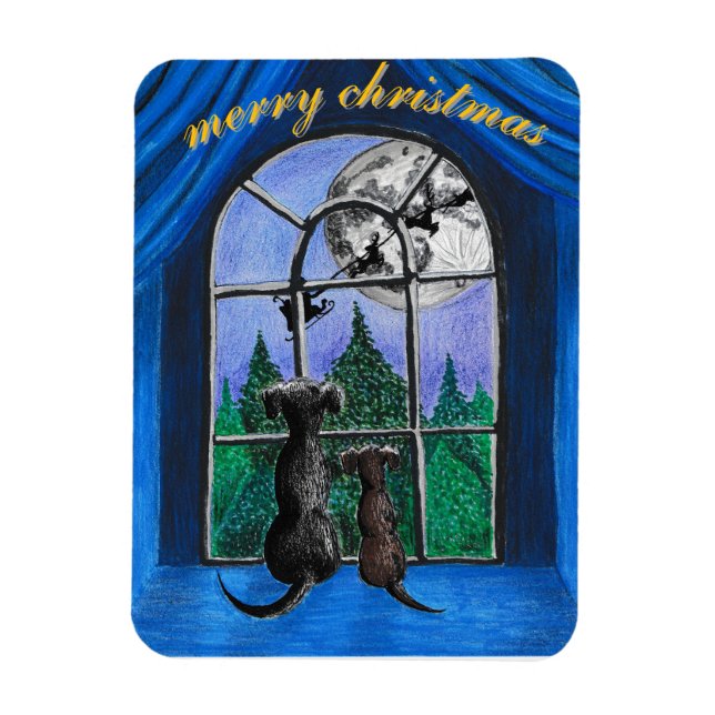 Magnet Flexible chiens du springador "en attente de père Noël" pou (Vertical)