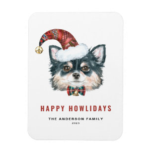 Magnet Flexible Chihuahua à poil long aquarelle Joyeux Howlidays